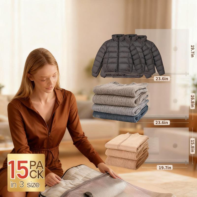 Cordless Travel Vacuum Storage Compression Bag Set 15 Pack