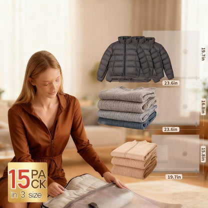 Cordless Travel Vacuum Storage Compression Bag Set 15 Pack